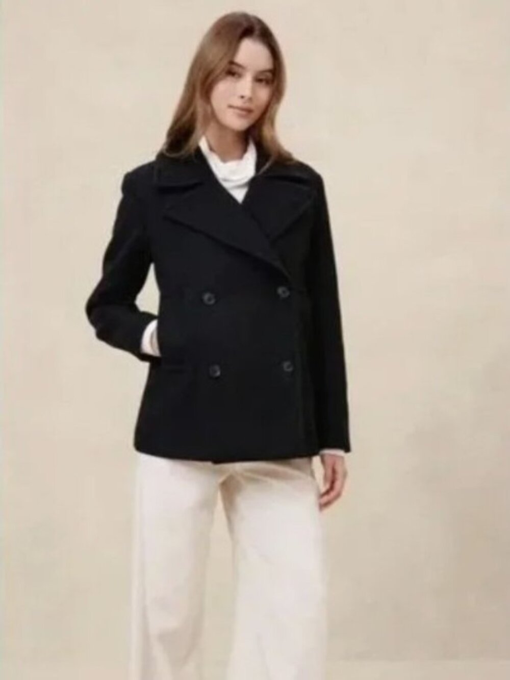 Banana Republic Factory Wool-Blend Peacoat size M Navy